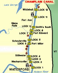 Chamlain Canal, Schleusen, Karte